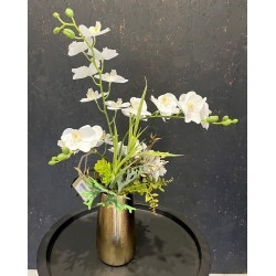 Kompozycja PREMIUM STORCZYKI BIAŁE 4x pędy w złotym wazonie LUX